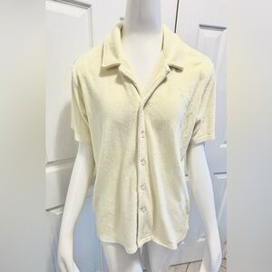 Aritzia TNA Newcastle Terry Hip Length Shirt Pastel Yellow Button Up Size XS